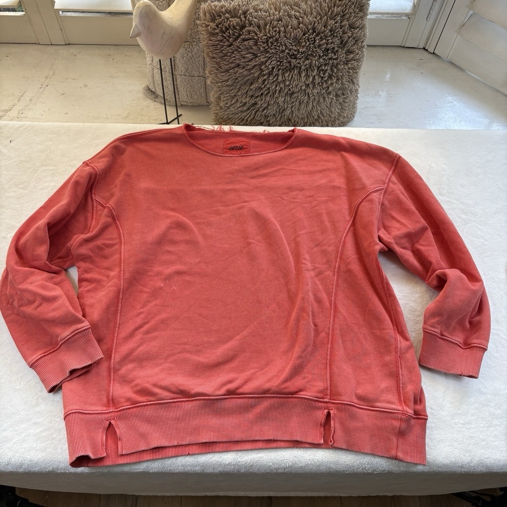 Aerie East West Crew Sweatshirt Medium Coral‎ Oversized Side Slit